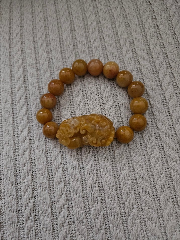 Sarı Boncuklu Yılan Desenli sarı jade dogal taş Kadın Bileklik - Görsel 3