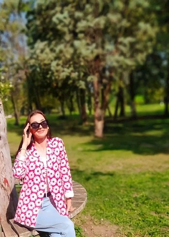 Çiçek Desenli Pembe Uzun Kollu Blazer - Görsel 2