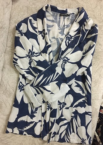 Mavi Batik Desenli Uzun Kollu Kadın Blazer - Görsel 2