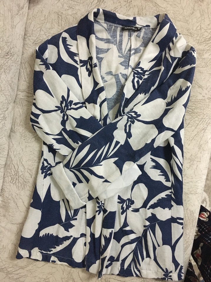 Mavi Batik Desenli Uzun Kollu Kadın Blazer - Görsel 2