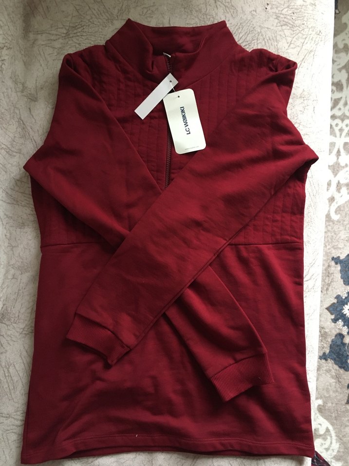 Bordo Fermuarlı Kadın Triko - Görsel 2