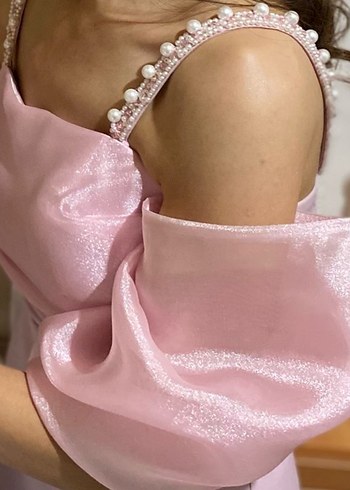 İnci Detaylı Pembe Midi  Söz Nişan İsteme Elbise - Görsel 3