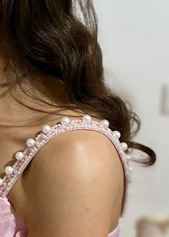 İnci Detaylı Pembe Midi  Söz Nişan İsteme Elbise - Görsel 2