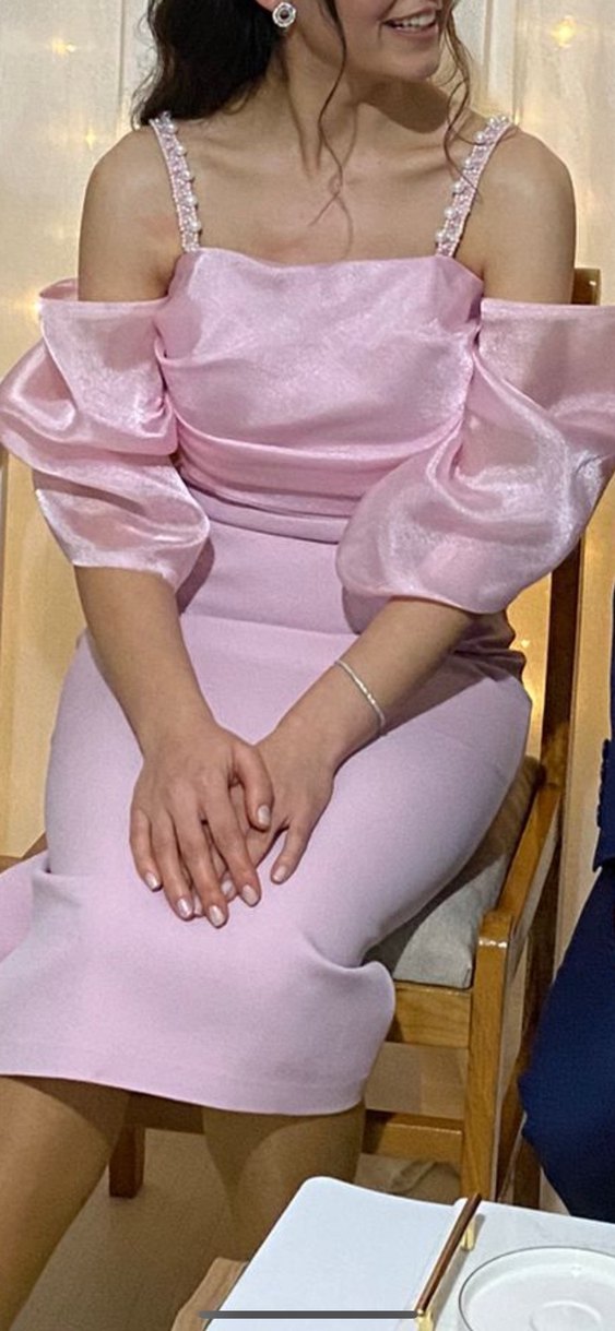 İnci Detaylı Pembe Midi  Söz Nişan İsteme Elbise - Görsel 4