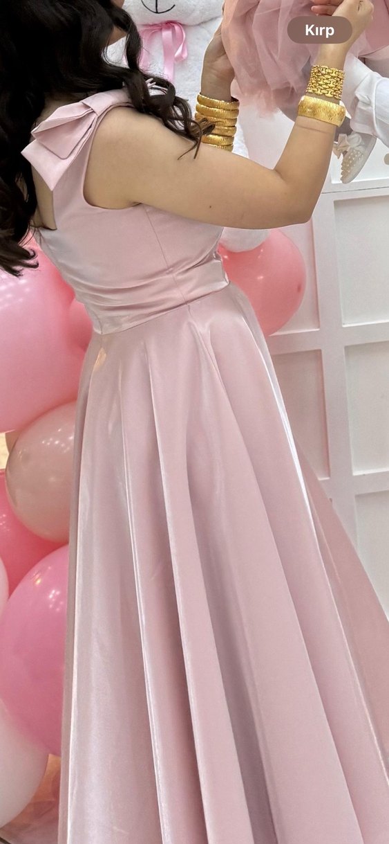 Pudra Pembe Drapeli midi Abiye - Görsel 2