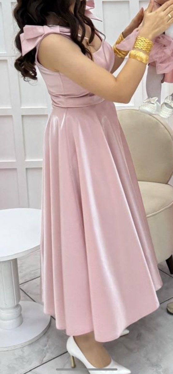 Pudra Pembe Drapeli midi Abiye - Görsel 3