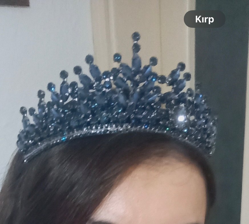 Koyu Mavi Cam Taşlı Taç ve Küpe Seti - Görsel 2