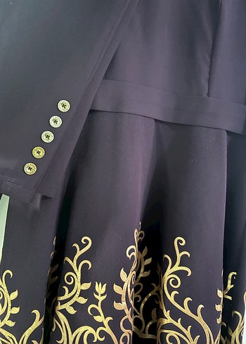 Uzun Kollu Mor Nakışlı Gotik Kadın Elbise - Görsel 4