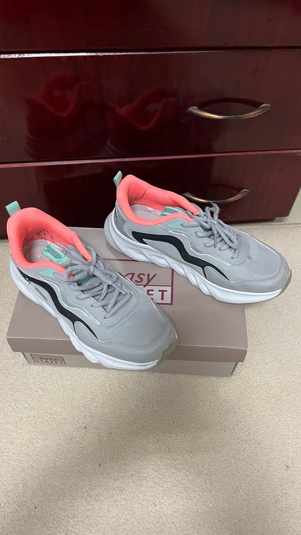 Gri Platform Topuklu Bağcıklı Kadın Spor Ayakkabı - Görsel 2