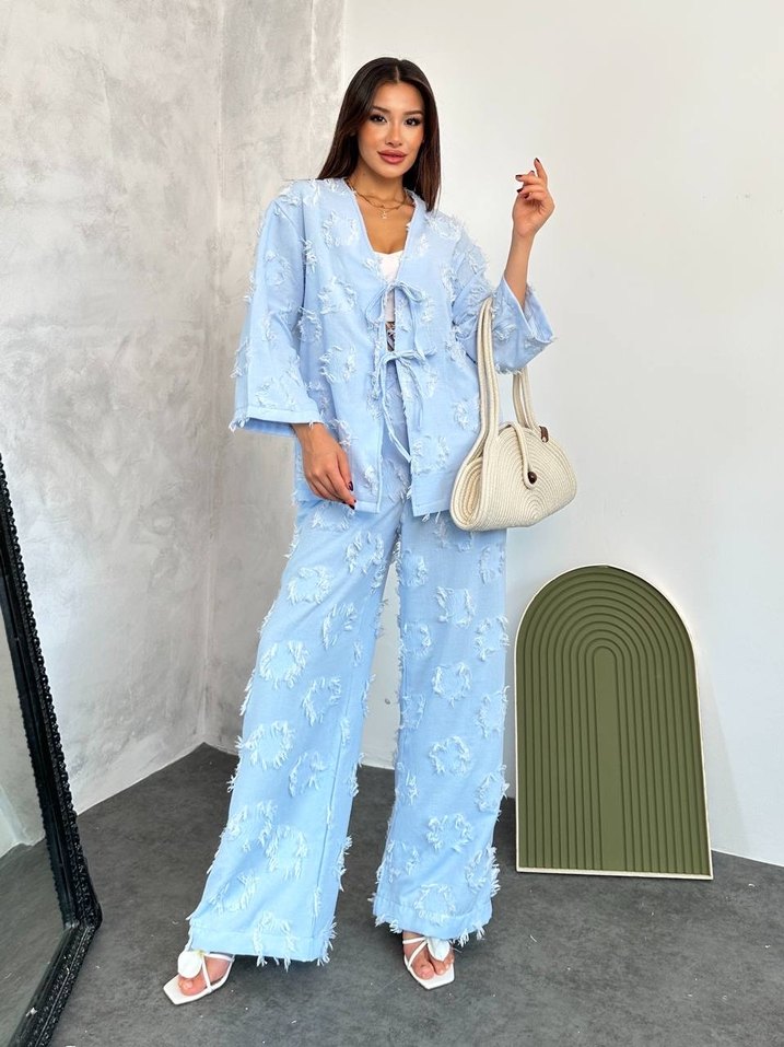 Aplikeli keten kimono takımı S M L XL - Görsel 2