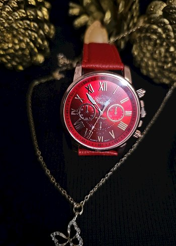 Kırmızı Zincir Detaylı Kadın Saat - Görsel 4