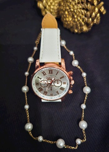 Beyaz inci kolye ile Kadın Kol Saati - Görsel 5