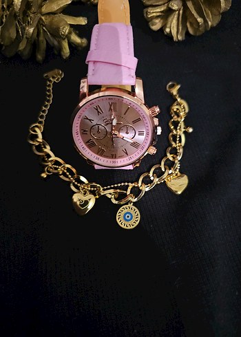 Bileklik ile Pembe Kadın Saat - Görsel 3