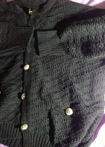 Düğmeli Siyah Triko Hırka - Görsel 3