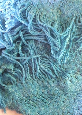 Parlak Mavi Örgü Bohem Kadın Şal - Görsel 2