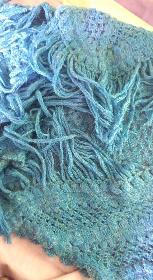 Parlak Mavi Örgü Bohem Kadın Şal - Görsel 2