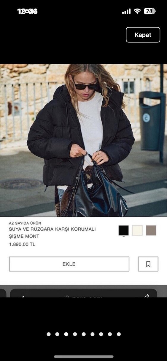 zara muadili mont etiketli Kapüşonlu Siyah Kadın Şişme Mont - Görsel 3