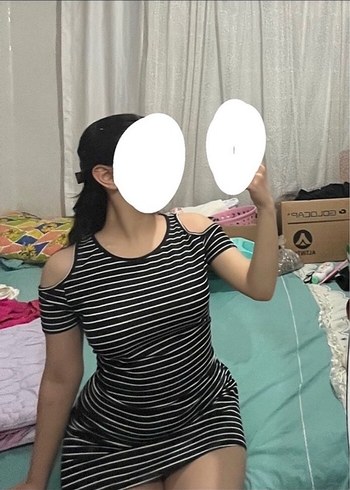 Çizgili Siyah Mini Elbise - Görsel 5