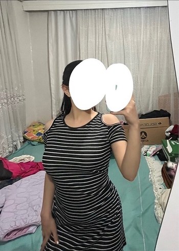 Çizgili Siyah Mini Elbise - Görsel 4