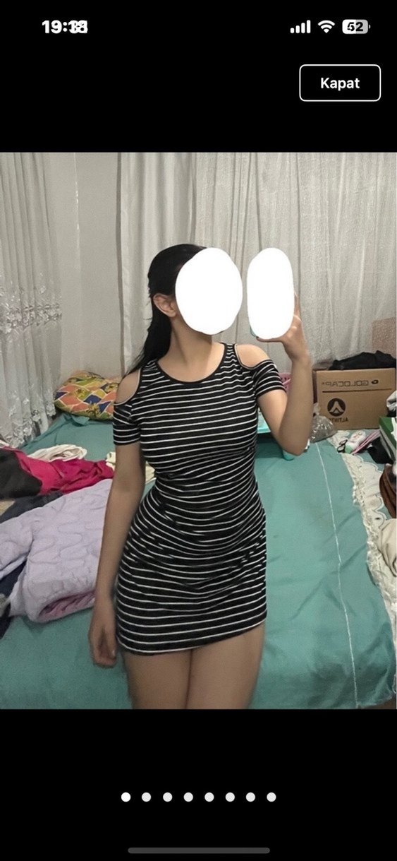 Çizgili Siyah Mini Elbise - Görsel 2