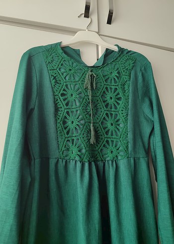 Uzun Yeşil Bohem Nakışlı Elbise - Görsel 2