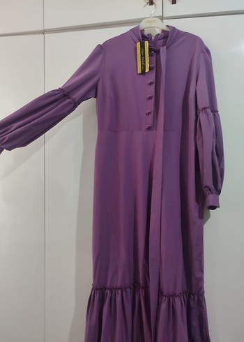 Uzun Mor Fırfırlı Bohem Elbise - Görsel 2