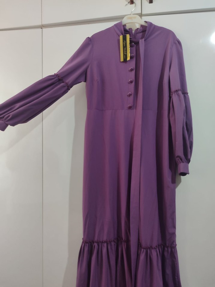 Uzun Mor Fırfırlı Bohem Elbise - Görsel 2