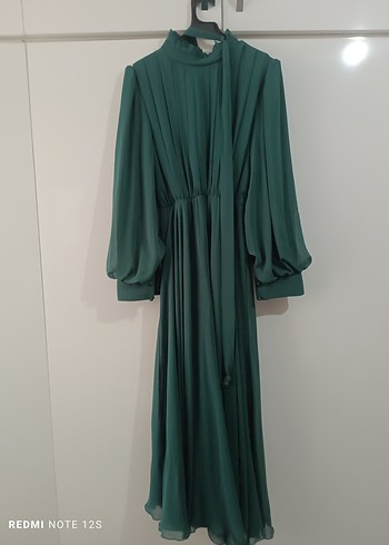 Yeşil Uzun Drapeli Kadın Elbise - Görsel 2