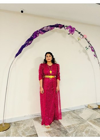 Pembe Drapeli Uzun Bohem Kadın Elbise - Görsel 2