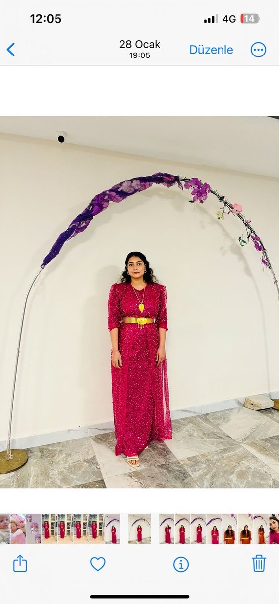 Pembe Drapeli Uzun Bohem Kadın Elbise - Görsel 2