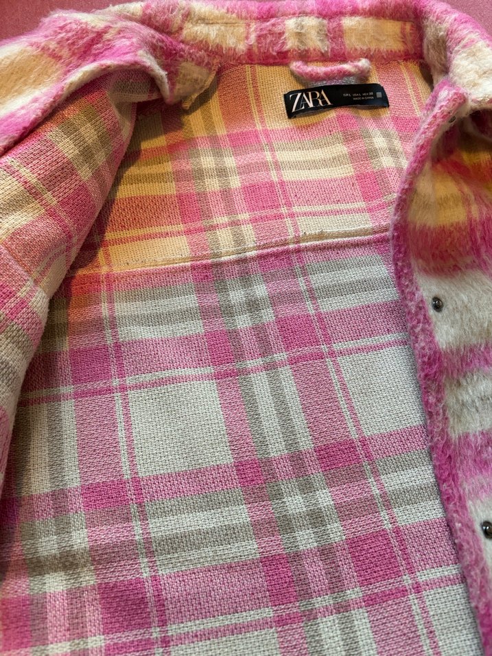 Zara Pembe Ekose Düğmeli Ceket - Görsel 4