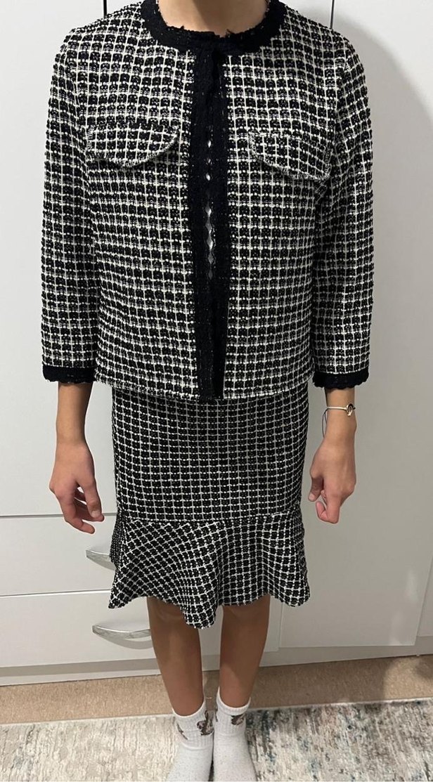 Kız çocuk siyah Kareli Midi takım - Görsel 4