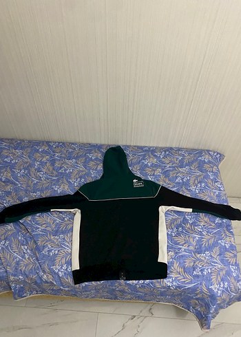 Erkek Fermuarlı Kapşonlü Siyah Yeşil Üst Eşofman - Görsel 3