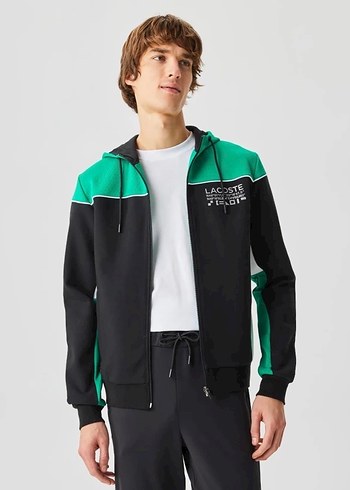 Erkek Fermuarlı Kapşonlü Siyah Yeşil Üst Eşofman - Görsel 5