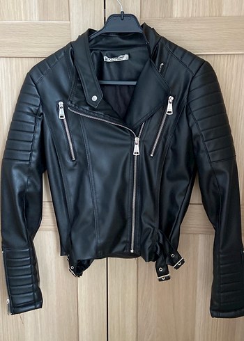 Kadın Siyah Deri Biker Ceket - Görsel 4