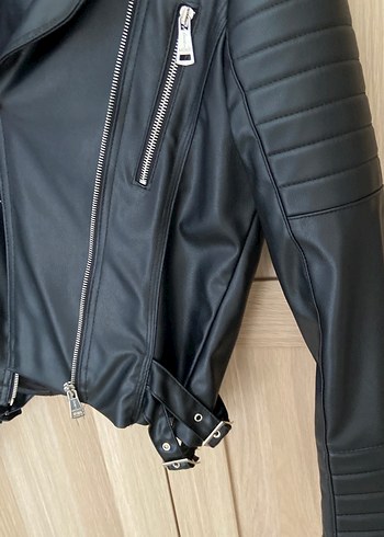 Kadın Siyah Deri Biker Ceket - Görsel 3