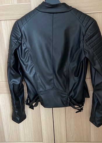 Kadın Siyah Deri Biker Ceket - Görsel 2