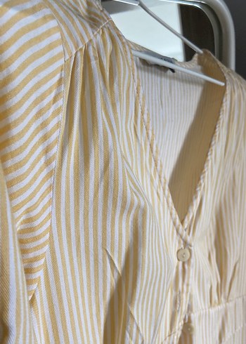 Sarı Çizgili Midi Pamuk Elbise - Görsel 5