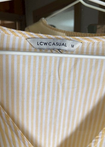 Sarı Çizgili Midi Pamuk Elbise - Görsel 2