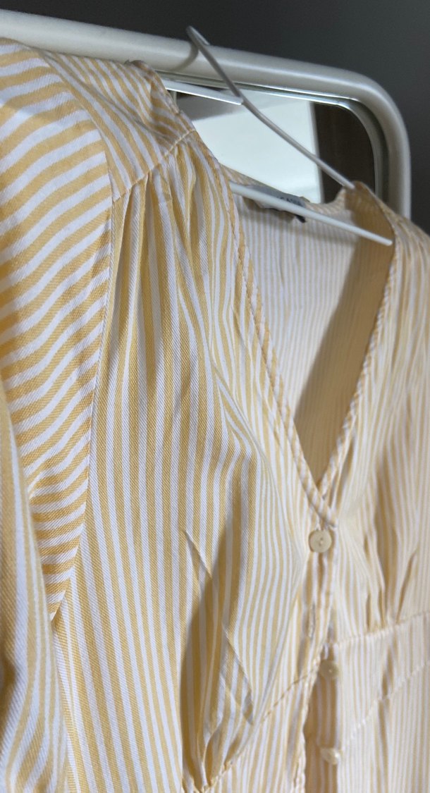 Sarı Çizgili Midi Pamuk Elbise - Görsel 5