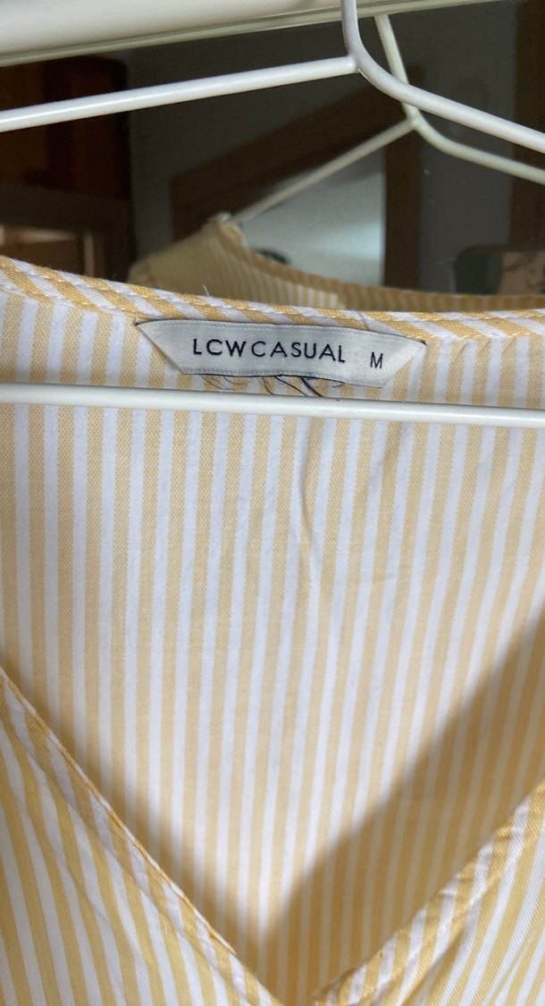 Sarı Çizgili Midi Pamuk Elbise - Görsel 2