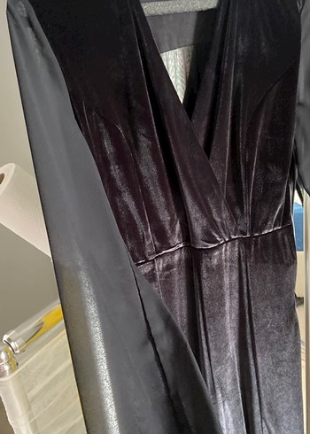 Uzun Kollu Siyah Drapeli Kadın Abiye Elbise - Görsel 5