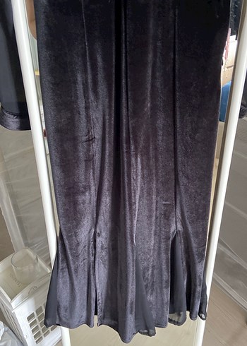 Uzun Kollu Siyah Drapeli Kadın Abiye Elbise - Görsel 2