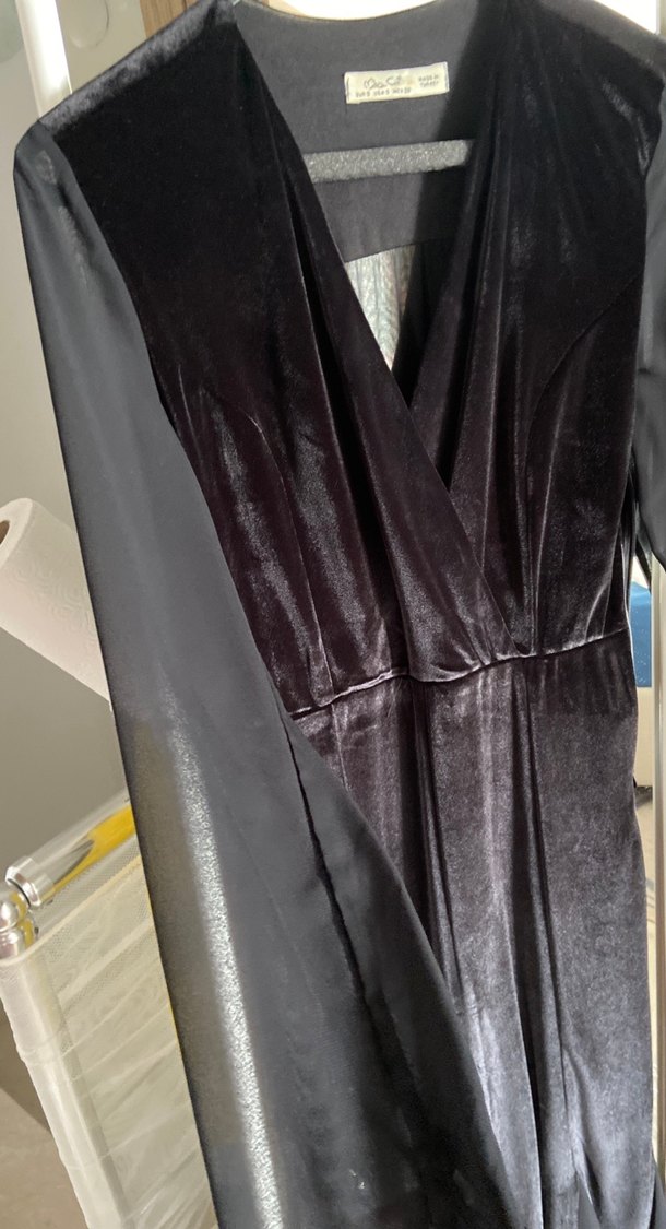 Uzun Kollu Siyah Drapeli Kadın Abiye Elbise - Görsel 5