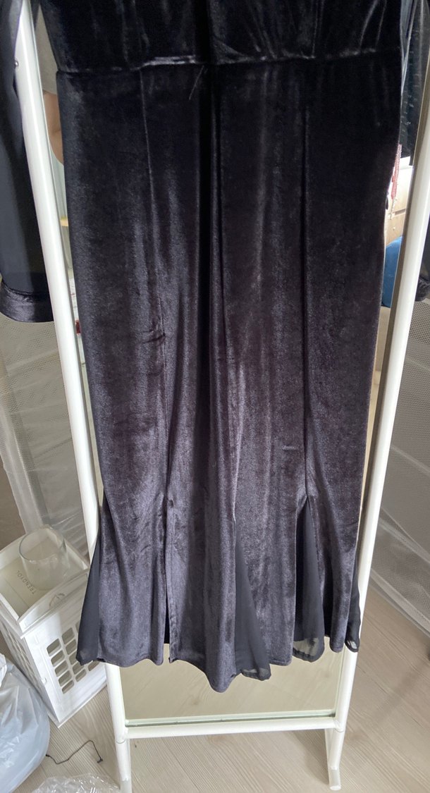 Uzun Kollu Siyah Drapeli Kadın Abiye Elbise - Görsel 2