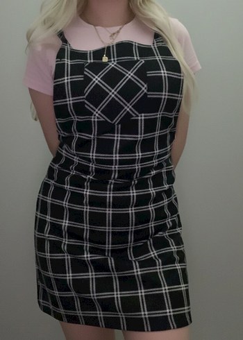 ekose askılı salopet elbise - Görsel 3