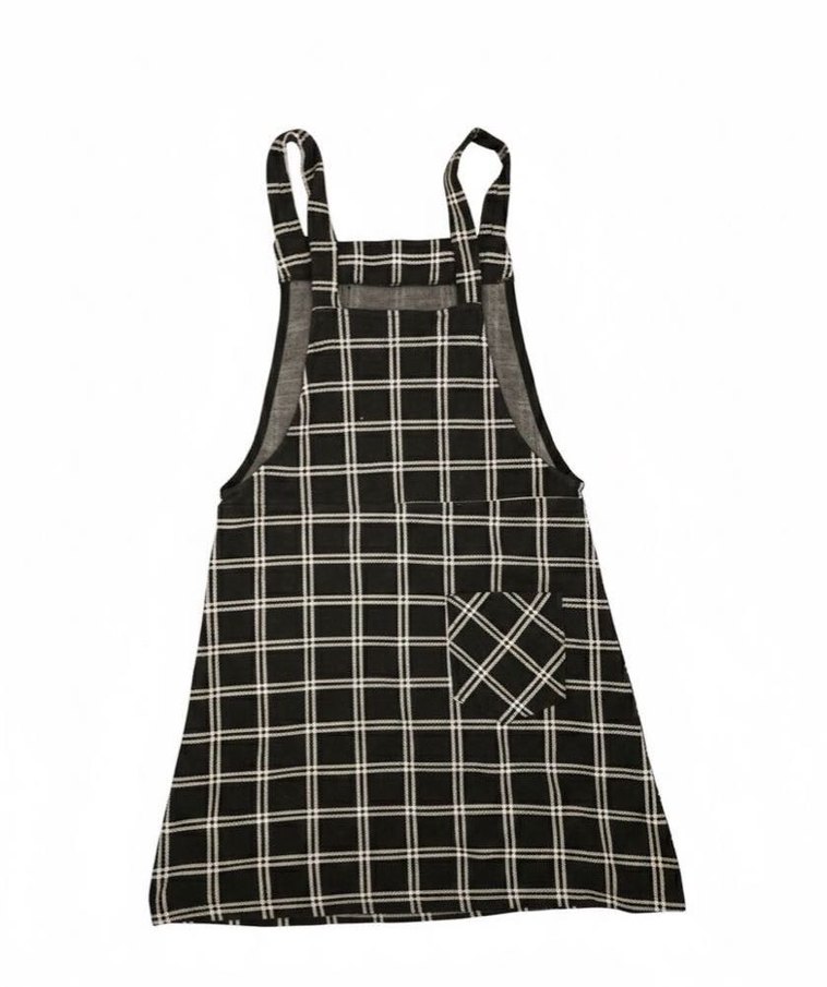 ekose askılı salopet elbise - Görsel 2