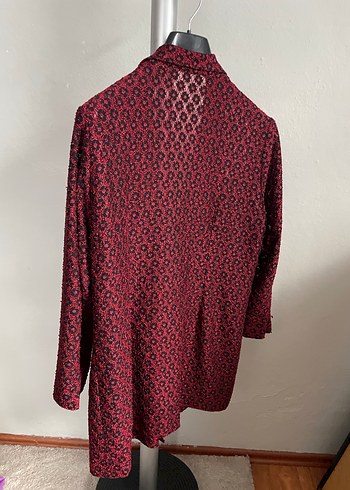 Vintage Desenli Düğmeli Bordo Kadın Blazer / Ceket - Görsel 2