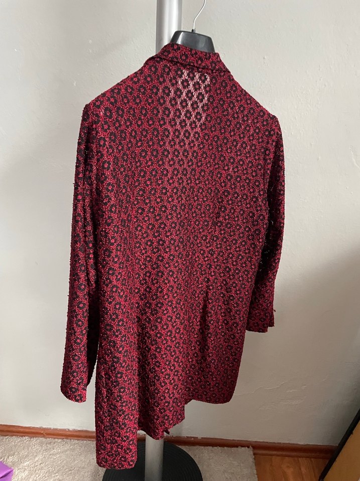 Vintage Desenli Düğmeli Bordo Kadın Blazer / Ceket - Görsel 2