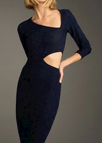 Zara Siyah V Yakalı Uzun Triko Elbise - Görsel 2